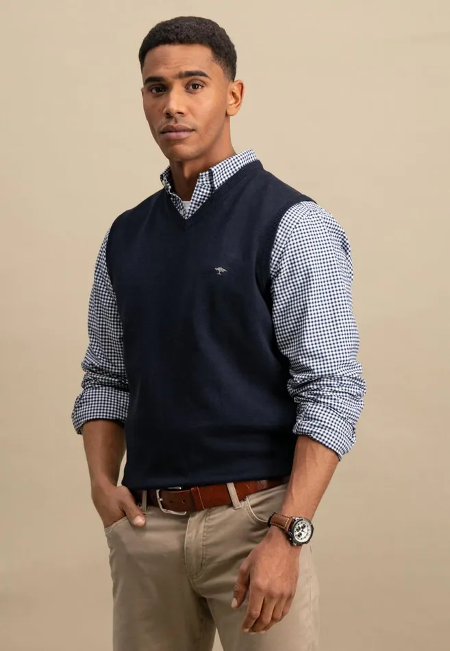 FYNCHHATTON String Pullunder Made Of Fine Cotton Steelnavypoppy Rednightstrong Blue Men Sweater