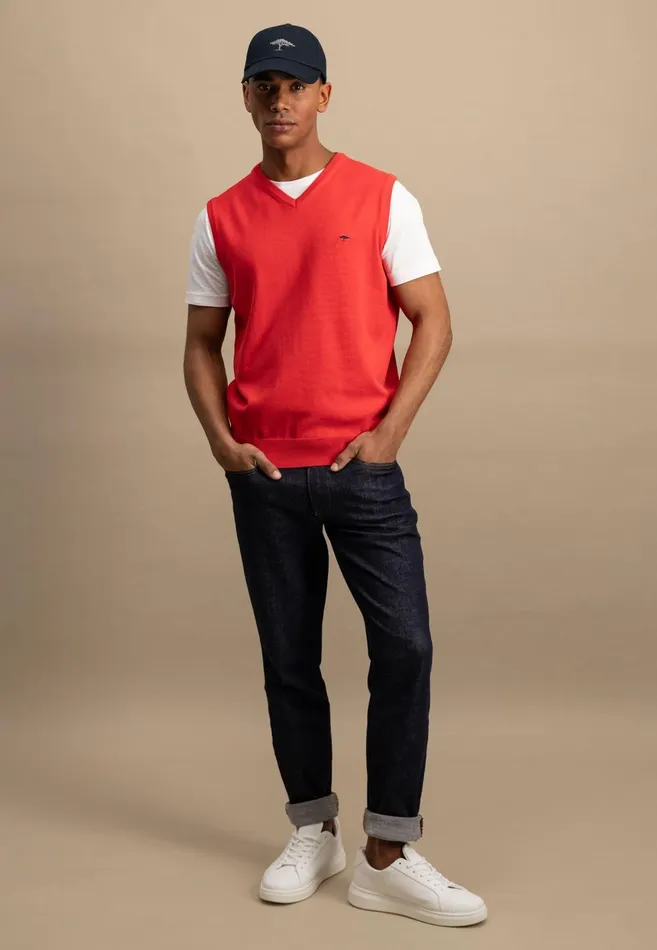 FYNCHHATTON String Pullunder Made Of Fine Cotton Steelnavypoppy Rednightstrong Blue Men Sweater