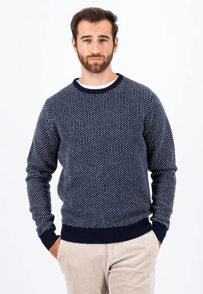 FYNCHHATTON Sweater With A Round Neckline In The Twocolor Look Navywinter White Men Sweater