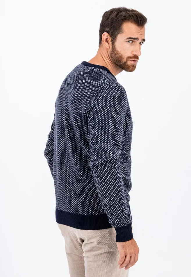FYNCHHATTON Sweater With A Round Neckline In The Twocolor Look Navywinter White Men Sweater
