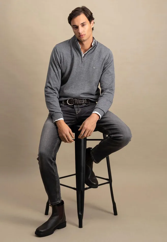 FYNCHHATTON Troyer Sweater Made Of Pure Cotton Navysteel Men Sweater
