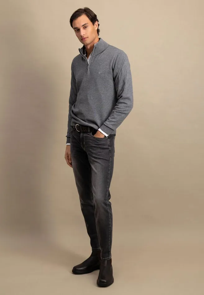 FYNCHHATTON Troyer Sweater Made Of Pure Cotton Navysteel Men Sweater