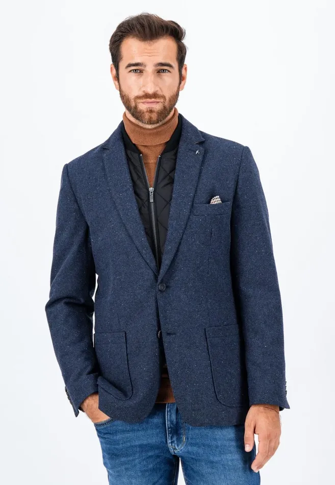 FYNCHHATTON Tweed Blazer With Two Buttons Dark Navyhazel Men Jackets and Coats FYNCHHATTON Tweed Blazer With Two Buttons Dark Navyhazel Men Jackets and Coats