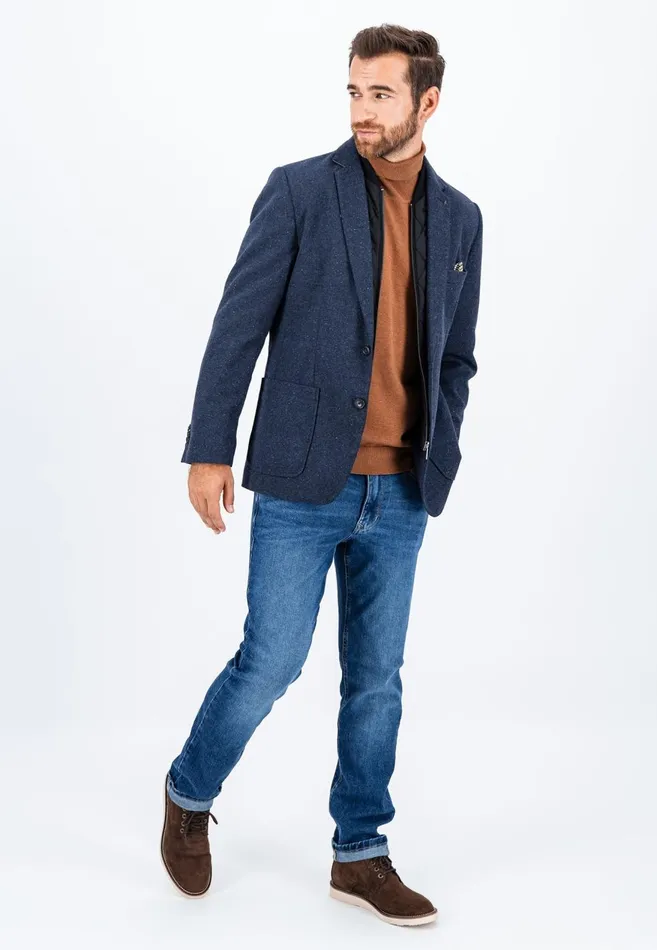 FYNCHHATTON Tweed Blazer With Two Buttons Dark Navyhazel Men Jackets and Coats