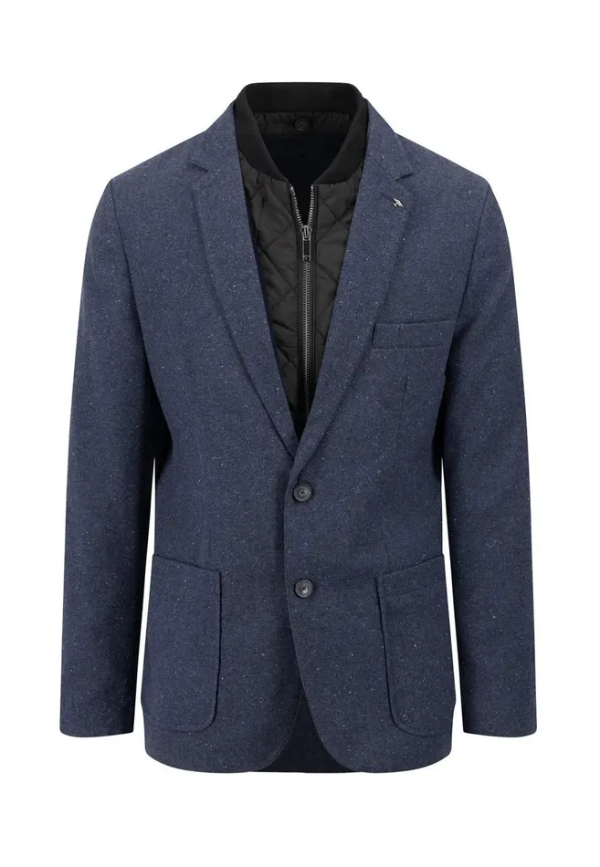 FYNCHHATTON Tweed Blazer With Two Buttons Dark Navyhazel Men Jackets and Coats