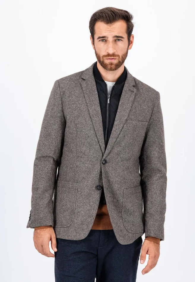 FYNCHHATTON Tweed Blazer With Two Buttons Dark Navyhazel Men Jackets and Coats
