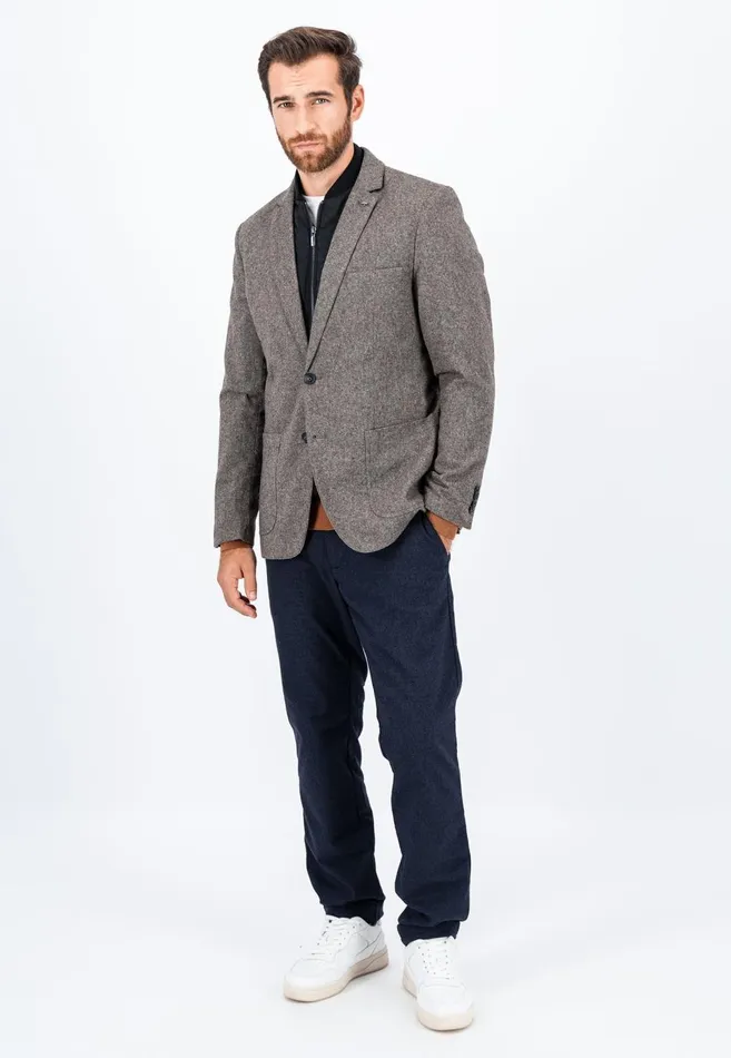 FYNCHHATTON Tweed Blazer With Two Buttons Dark Navyhazel Men Jackets and Coats