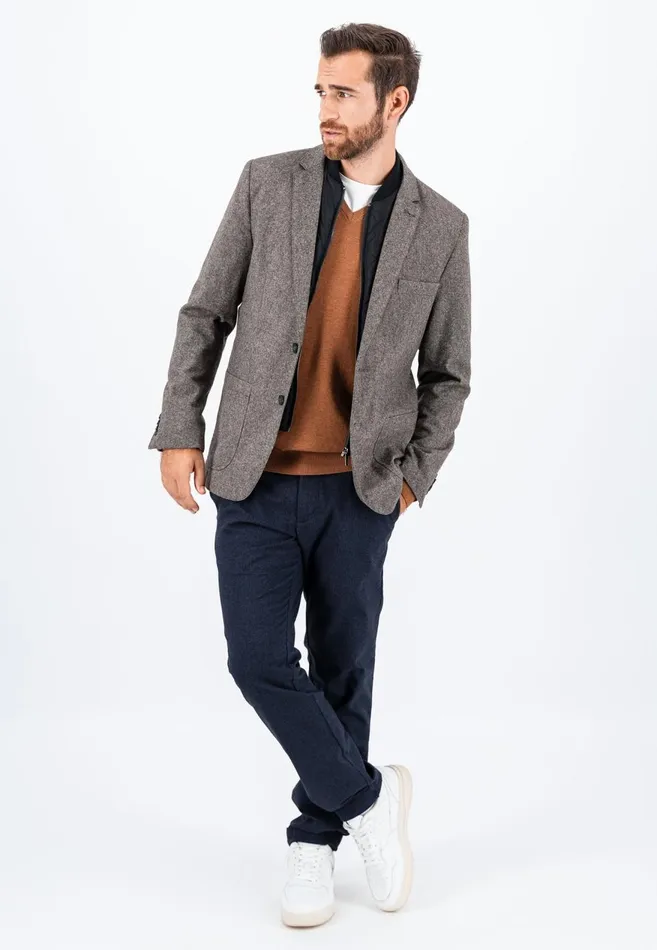 FYNCHHATTON Tweed Blazer With Two Buttons Dark Navyhazel Men Jackets and Coats
