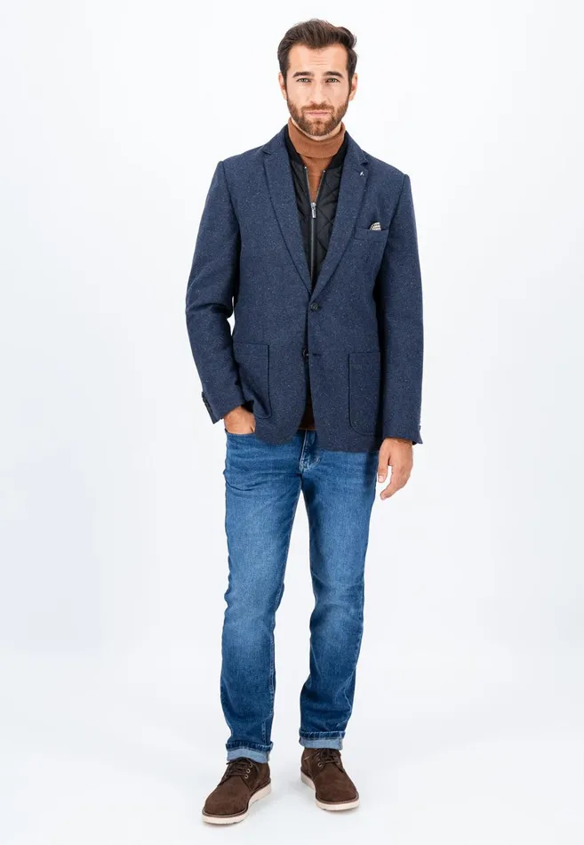 FYNCHHATTON Tweed Blazer With Two Buttons Dark Navyhazel Men Jackets and Coats