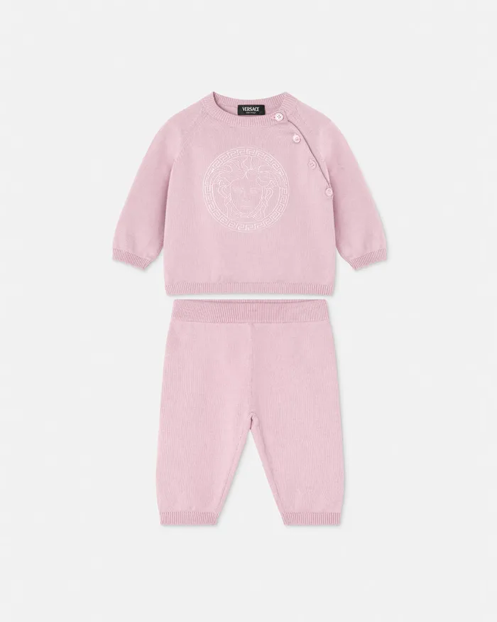 Gift Sets Kids Versace Embroidered Medusa Baby Knit Set Light Pink