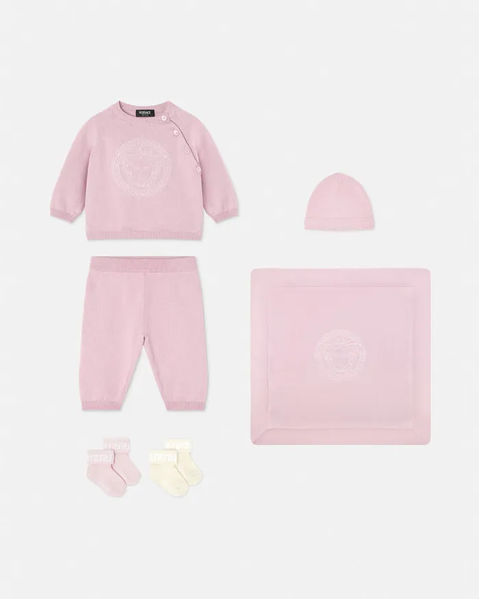 Gift Sets Kids Versace Embroidered Medusa Baby Knit Set Light Pink