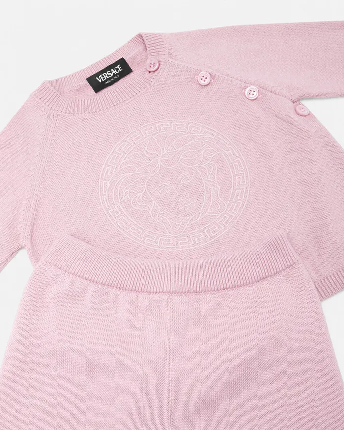 Gift Sets Kids Versace Embroidered Medusa Baby Knit Set Light Pink
