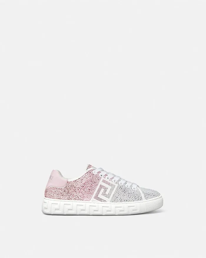 Greca Women Versace Crystal Degrad Greca Sneakers Pinkwhite