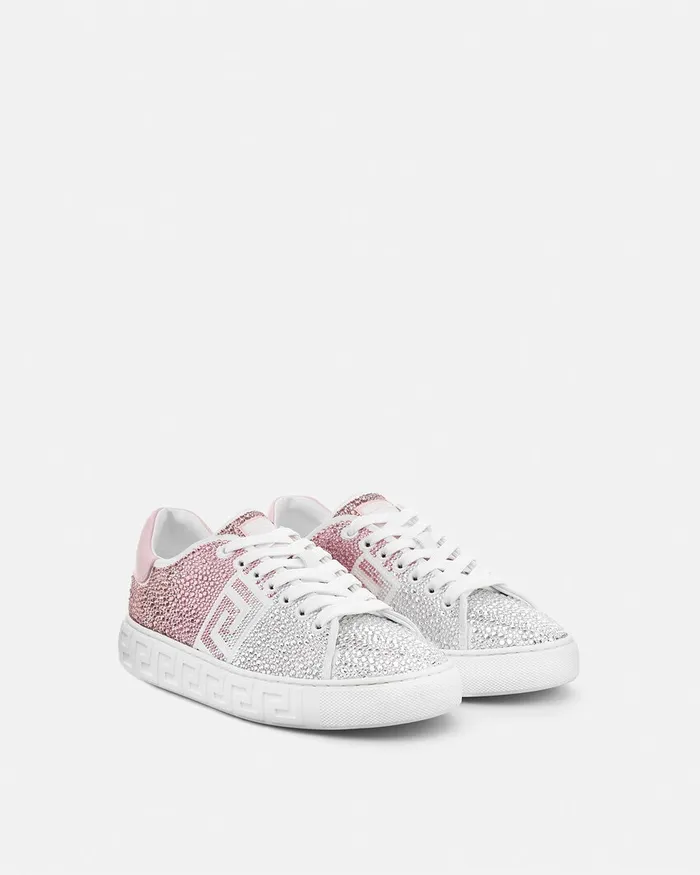 Greca Women Versace Crystal Degrad Greca Sneakers Pinkwhite