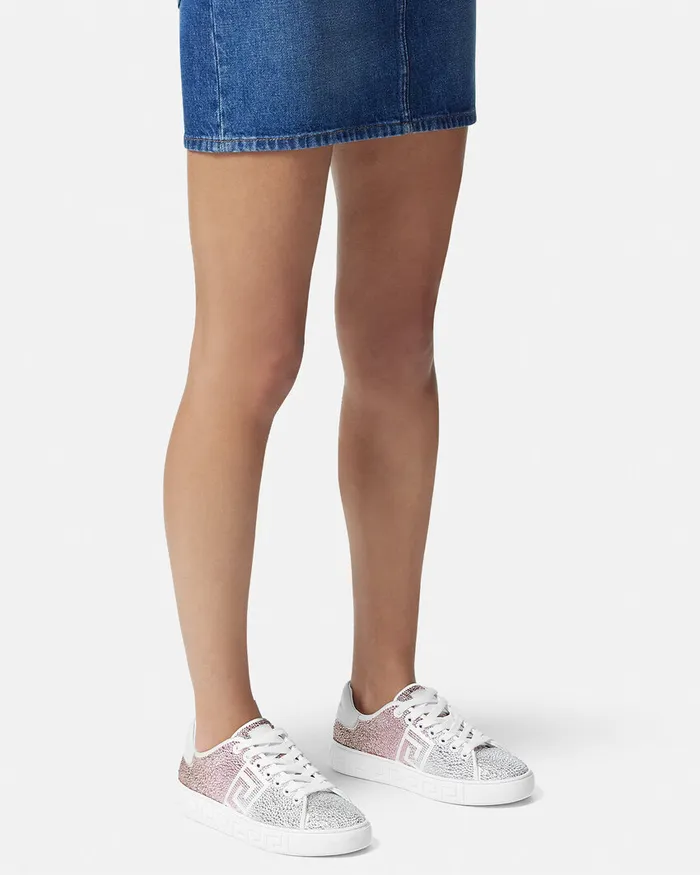 Greca Women Versace Crystal Degrad Greca Sneakers Pinkwhite
