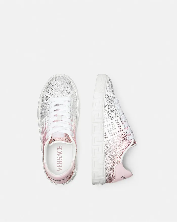 Greca Women Versace Crystal Degrad Greca Sneakers Pinkwhite