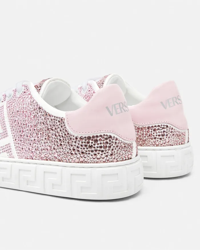 Greca Women Versace Crystal Degrad Greca Sneakers Pinkwhite