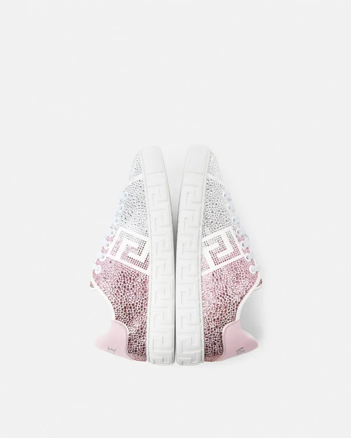 Greca Women Versace Crystal Degrad Greca Sneakers Pinkwhite