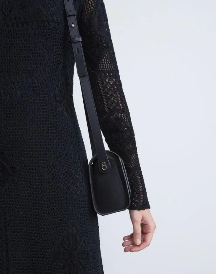 HandbagsAccessories Calfskin Leather and Suede Saddle BagMini Black Lafayette 148 New York Crossbodies