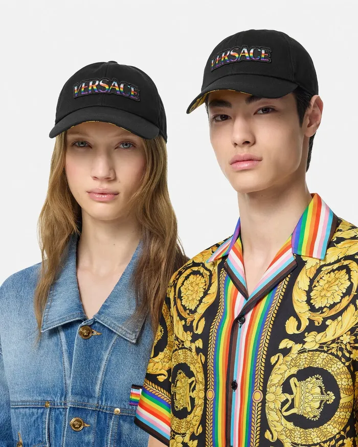 Hats and Caps WomenMen Versace Pride Embroidered Logo Baseball Cap Black