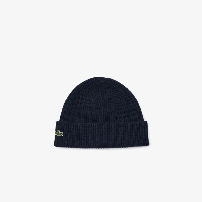 Hats Women Lacoste Women039s Ribbed Knit Cashmere Beanie Navy Blue 166