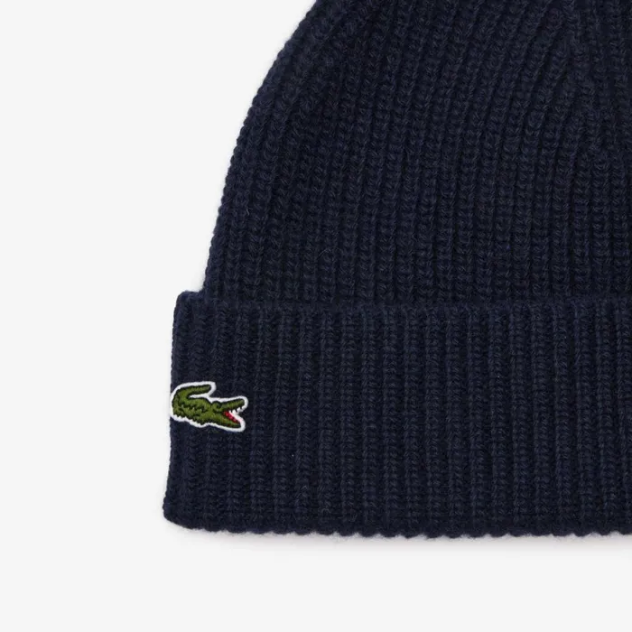 Hats Women Lacoste Women039s Ribbed Knit Cashmere Beanie Navy Blue 166