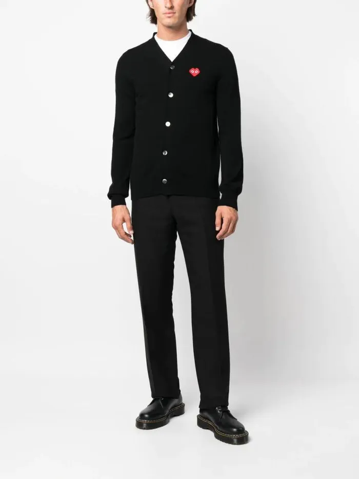 Henrik Vibskov Boutique CDG Play X Invader Mens Black Cardigan 8211 Pixelated Heart Men Knitwear