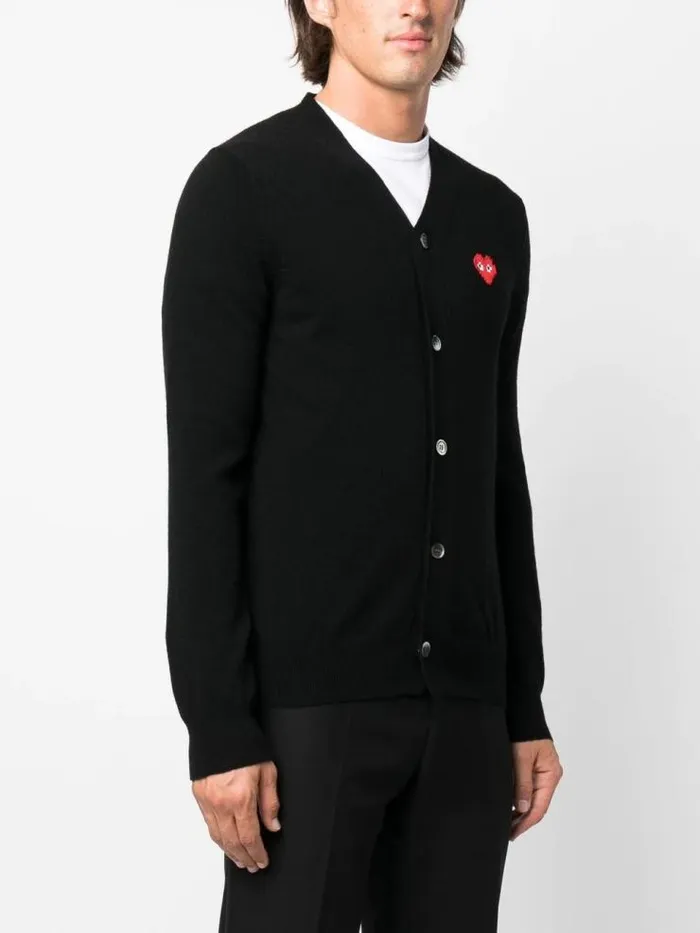 Henrik Vibskov Boutique CDG Play X Invader Mens Black Cardigan 8211 Pixelated Heart Men Knitwear