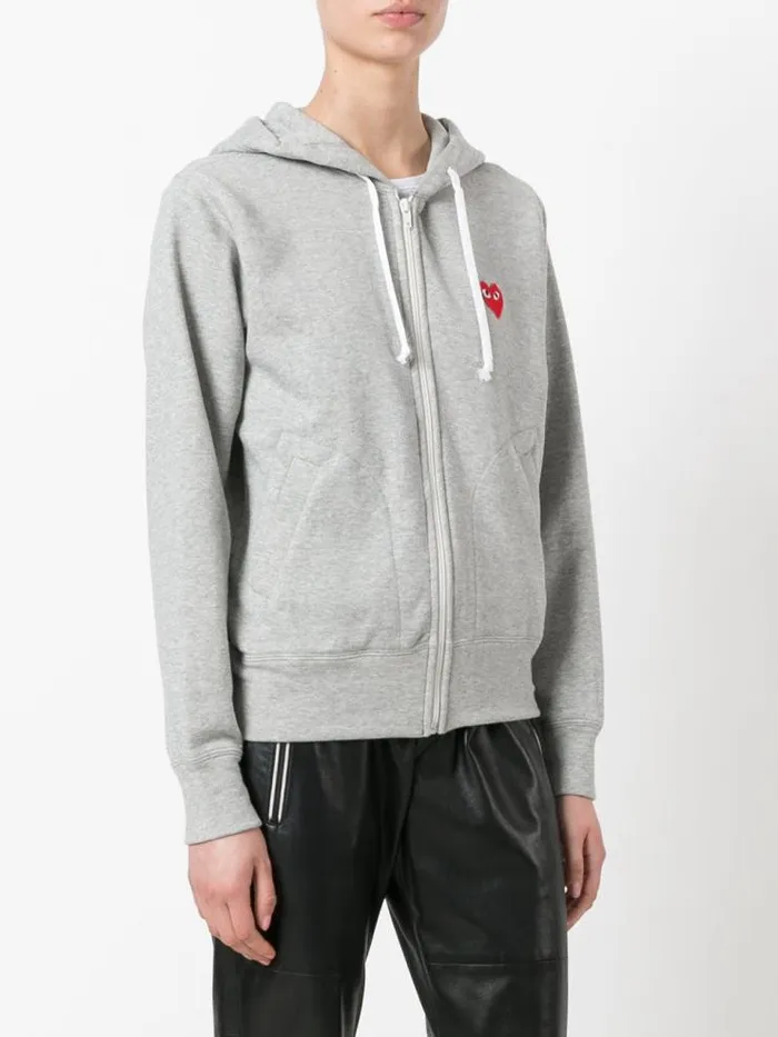 Henrik Vibskov Boutique Women039s Zipped Hoodie Red Heart 8211 Grey Women Hoodies and Sweatshirts