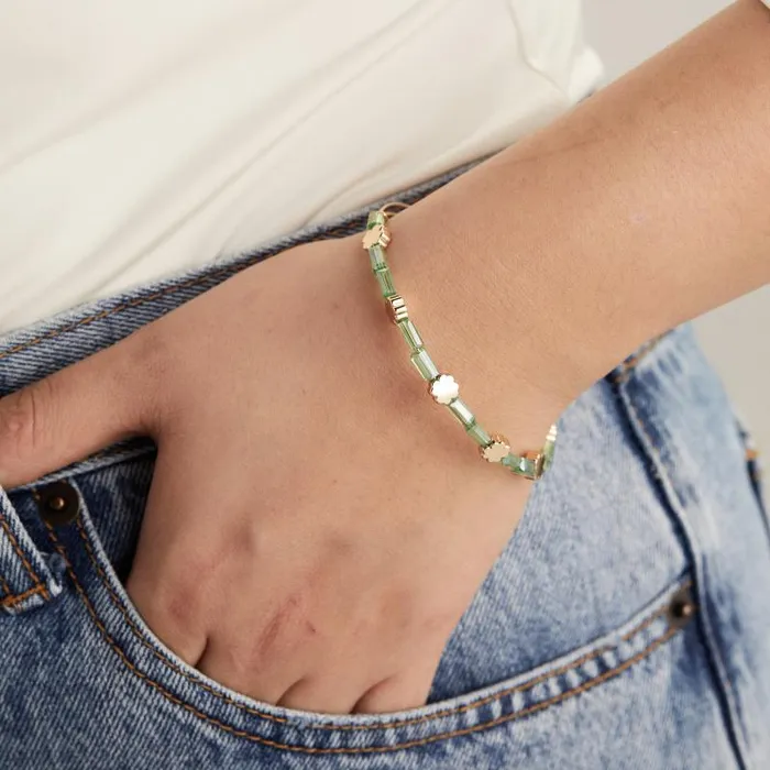 Iconic Women Alex And Ani Clover Crystal Accent Beaded Bangle Bracelet Gold