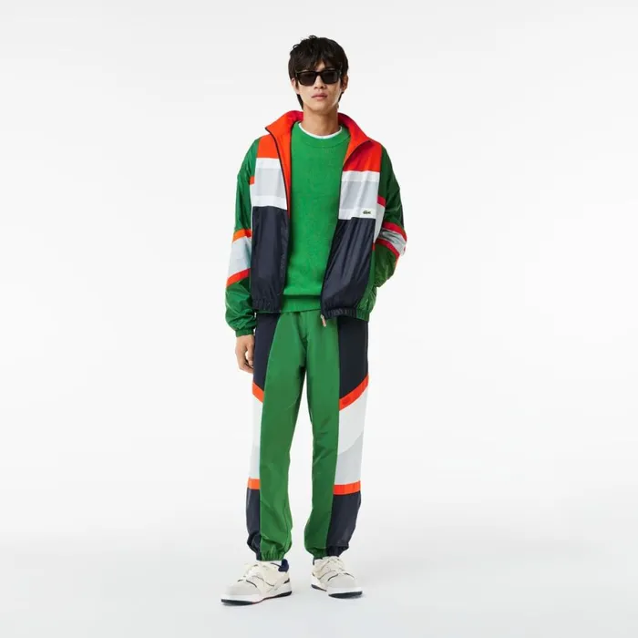 Jackets and Coats Men Lacoste Men039s Colorblock Track Jacket Green White Qiu
