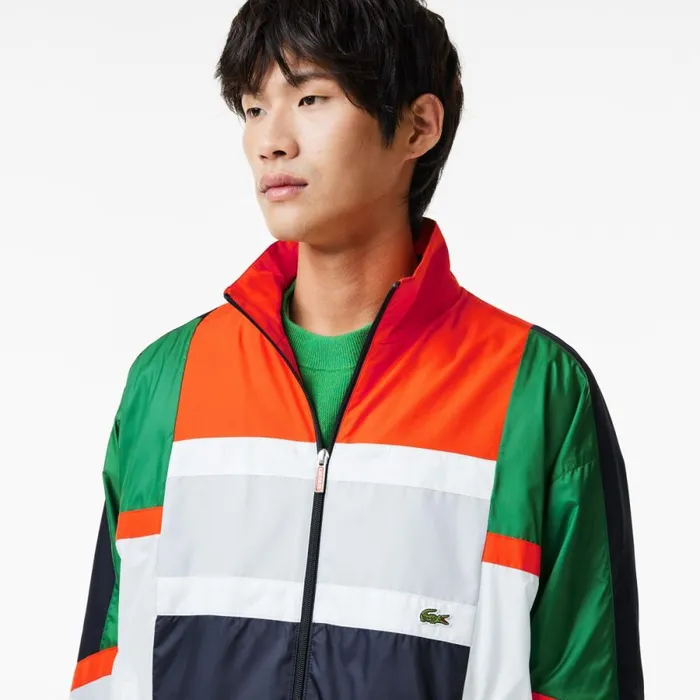 Jackets and Coats Men Lacoste Men039s Colorblock Track Jacket Green White Qiu