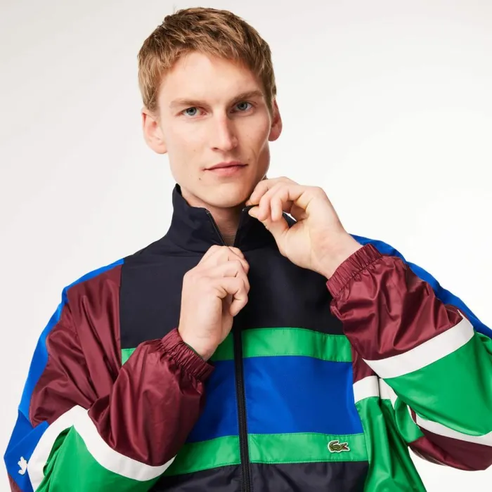 Jackets and Coats Men Lacoste Men039s Colorblock Track Jacket Navy Blue White Kg2