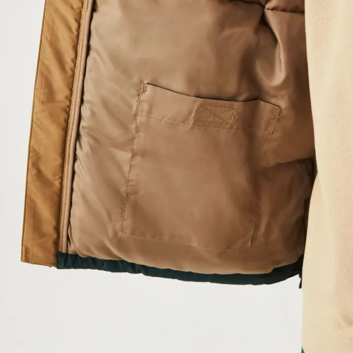 Jackets and Coats Men Lacoste Men039s Quilted Colorblock WaterRepellent Jacket Brown Black Green Tpv