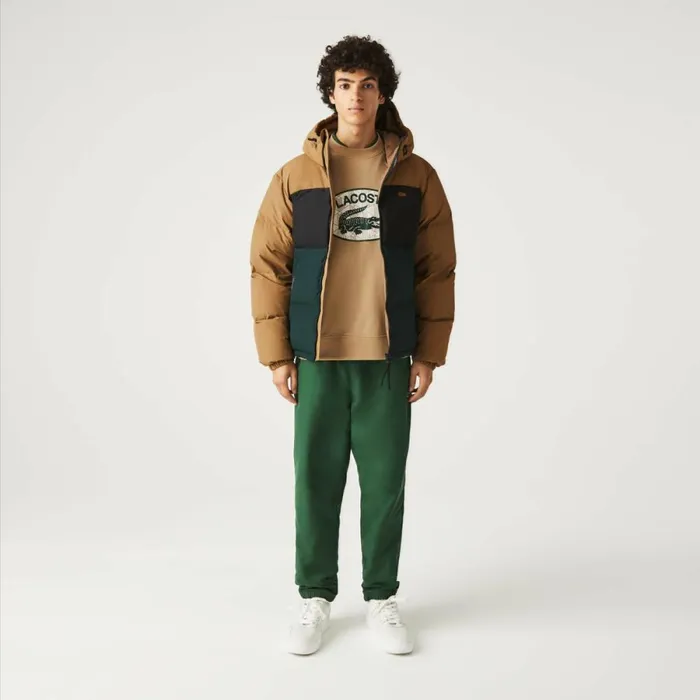 Jackets and Coats Men Lacoste Men039s Quilted Colorblock WaterRepellent Jacket Brown Black Green Tpv