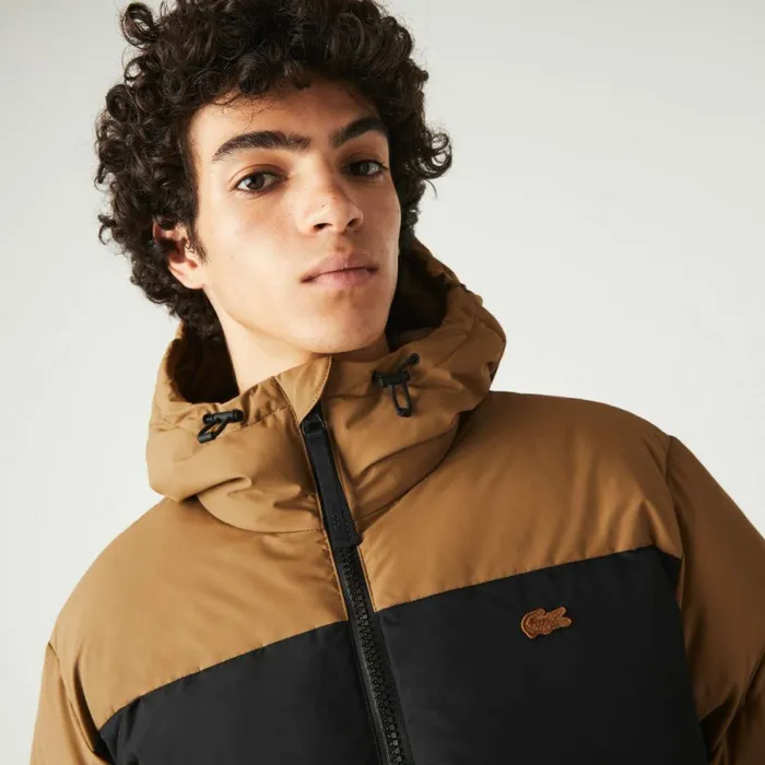 Jackets and Coats Men Lacoste Men039s Quilted Colorblock WaterRepellent Jacket Brown Black Green Tpv