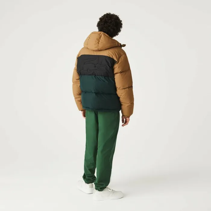 Jackets and Coats Men Lacoste Men039s Quilted Colorblock WaterRepellent Jacket Brown Black Green Tpv