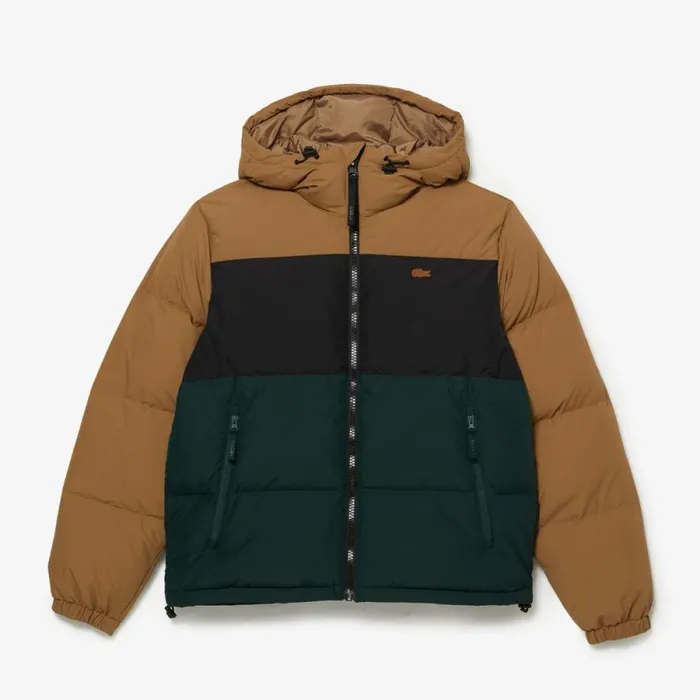 Jackets and Coats Men Lacoste Men039s Quilted Colorblock WaterRepellent Jacket Brown Black Green Tpv