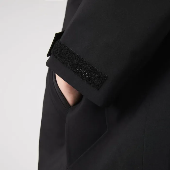 Jackets and Coats Men Lacoste Mens Detachable Hood KneeLength WaterResistant Parka Black 031