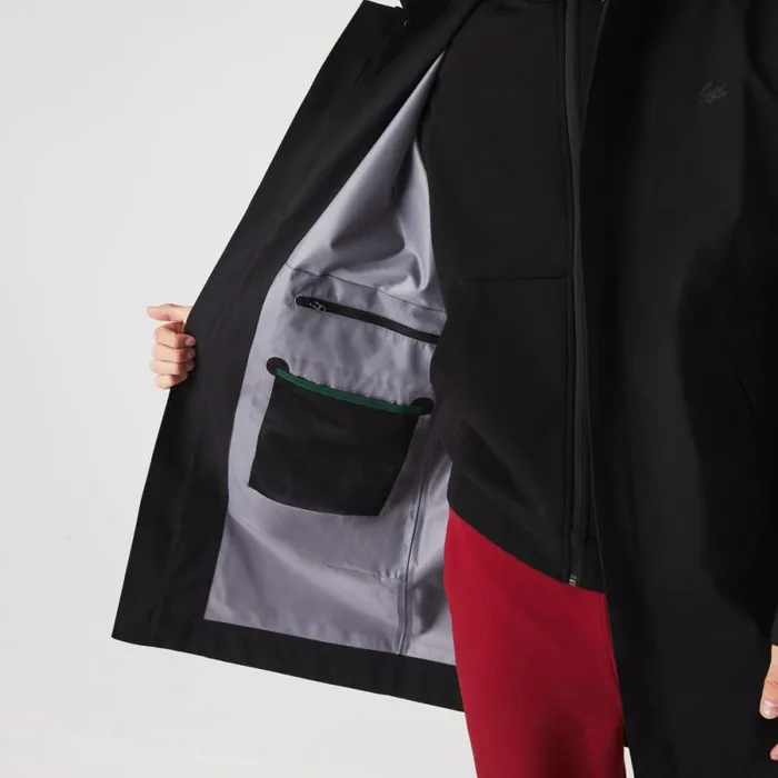 Jackets and Coats Men Lacoste Mens Detachable Hood KneeLength WaterResistant Parka Black 031