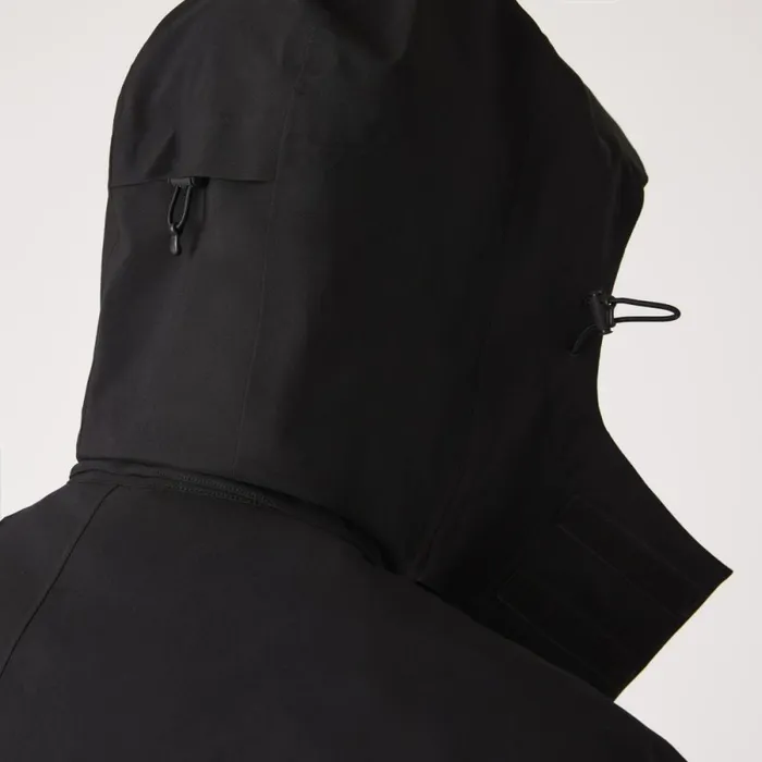 Jackets and Coats Men Lacoste Mens Detachable Hood KneeLength WaterResistant Parka Black 031