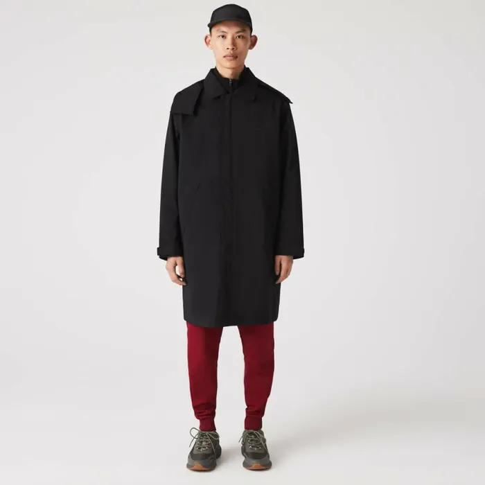 Jackets and Coats Men Lacoste Mens Detachable Hood KneeLength WaterResistant Parka Black 031