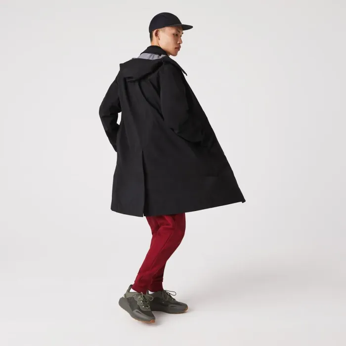 Jackets and Coats Men Lacoste Mens Detachable Hood KneeLength WaterResistant Parka Black 031