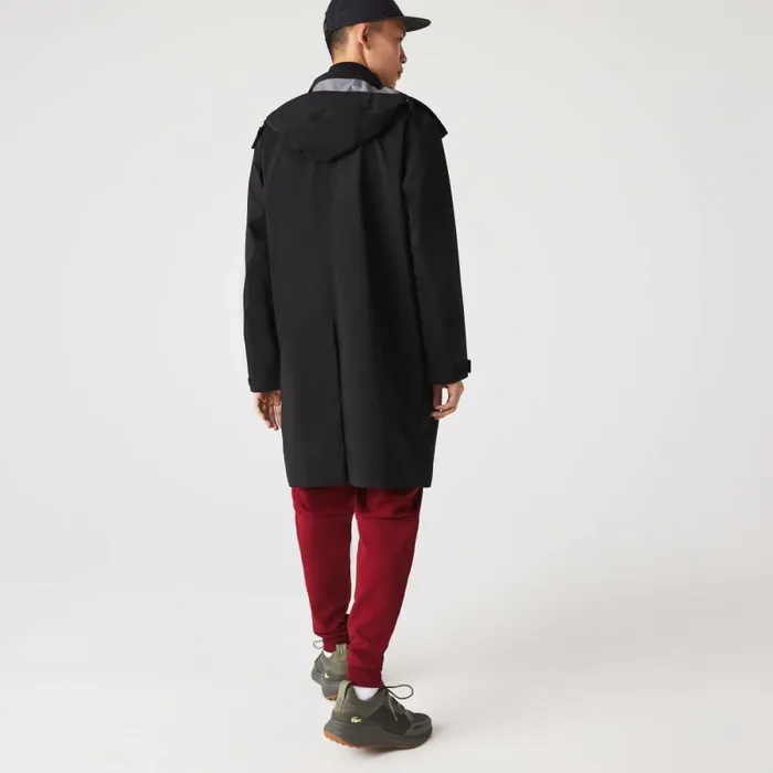 Jackets and Coats Men Lacoste Mens Detachable Hood KneeLength WaterResistant Parka Black 031