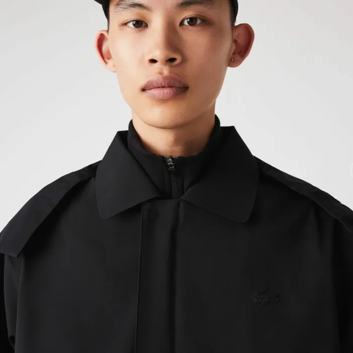 Jackets and Coats Men Lacoste Mens Detachable Hood KneeLength WaterResistant Parka Black 031