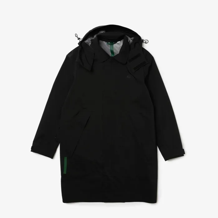 Jackets and Coats Men Lacoste Mens Detachable Hood KneeLength WaterResistant Parka Black 031