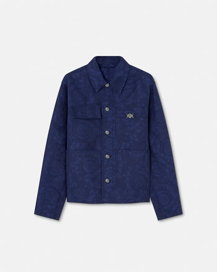 Jackets and Coats Men Versace Barocco Jacquard Carpenter Jacket Blue