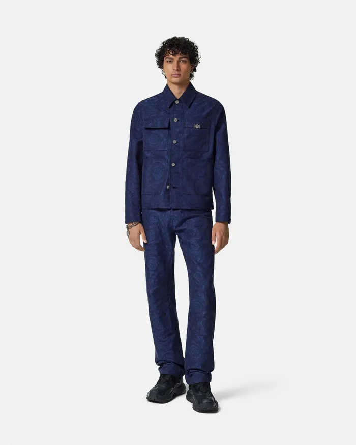 Jackets and Coats Men Versace Barocco Jacquard Carpenter Jacket Blue