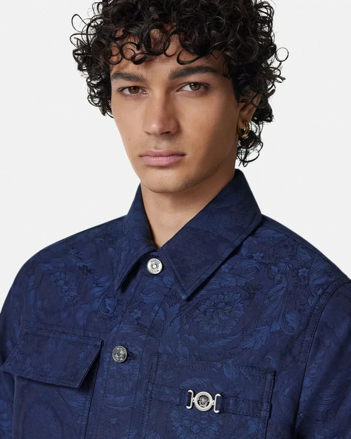 Jackets and Coats Men Versace Barocco Jacquard Carpenter Jacket Blue