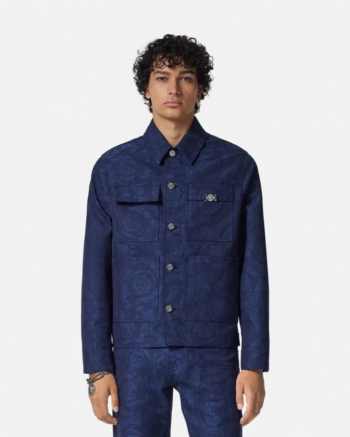 Jackets and Coats Men Versace Barocco Jacquard Carpenter Jacket Blue